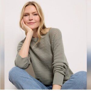 Varley Kershaw Open Knit Cotton Crewneck Sweater SZ S Sage